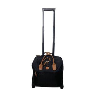 Brics Men’s Black Nylon & Brown Leather Rolling Travel Tote Carry-On Luggage